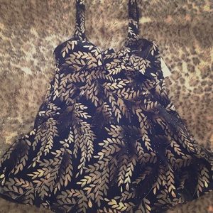 NWT black swim dress with gold sparkle accents